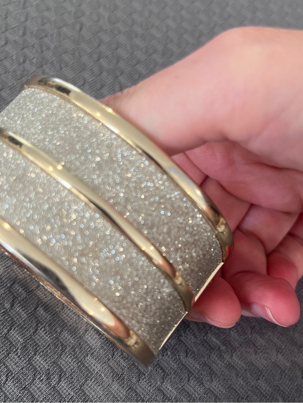 Gold Wide Shimmer Glitter Inlay Hinge Cuff Statement Bracelet Unbranded - Picture 10 of 11